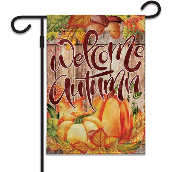 Welcome Autumn Pumpkins Garden Flag - 12x18" Garden Flag Perfect for Fall, Autumn, All Season Decor