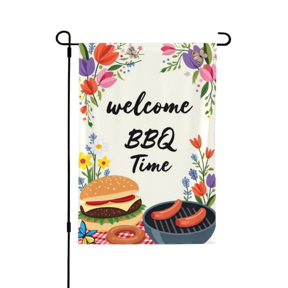 Welcome BBQ Time Garden Flag 12x18 Inch Double Sided Outdoor Yard Flags, Summer Seasonal Farmhouse Decoration Banner For Outside House Patio Lawn Gazebo Terrace Porch