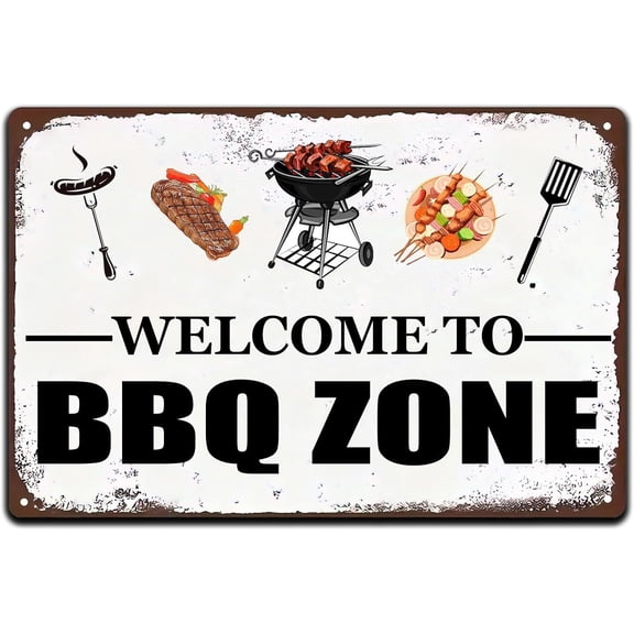 Welcome to BBQ Zone Vintage Tin Sign,BBQ Tin Sign Grilling Retro Wall Decor Painting Poster for Garden Garage Home Bars Cafes Club Man Cave 12 X 8 Inch