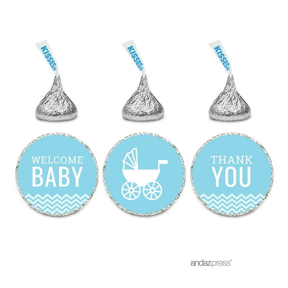 Welcome Baby Baby Blue Chevron Baby Shower Hersheys Kisses Stickers, 216-Pack