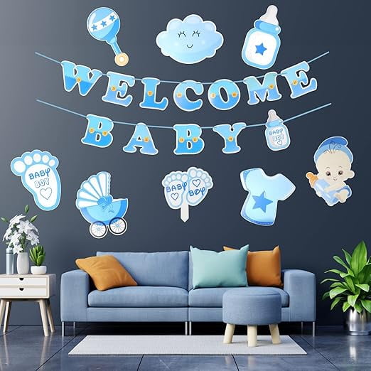 2-Pack Blue Welcome Home Baby Boy Banners - It's A Boy & Yard Sign For Baby Shower & Gender Reveal Decor
