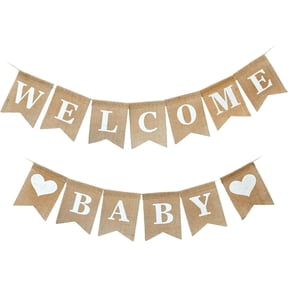 Welcome Baby Burlap Banner, Rustic Bunting Pennant Flag Garland for Baby Shower Party Decorations, Gender Neutral Welcome Newborn Photo Props, Vintage Jute Banner for Nursery Wall Decor