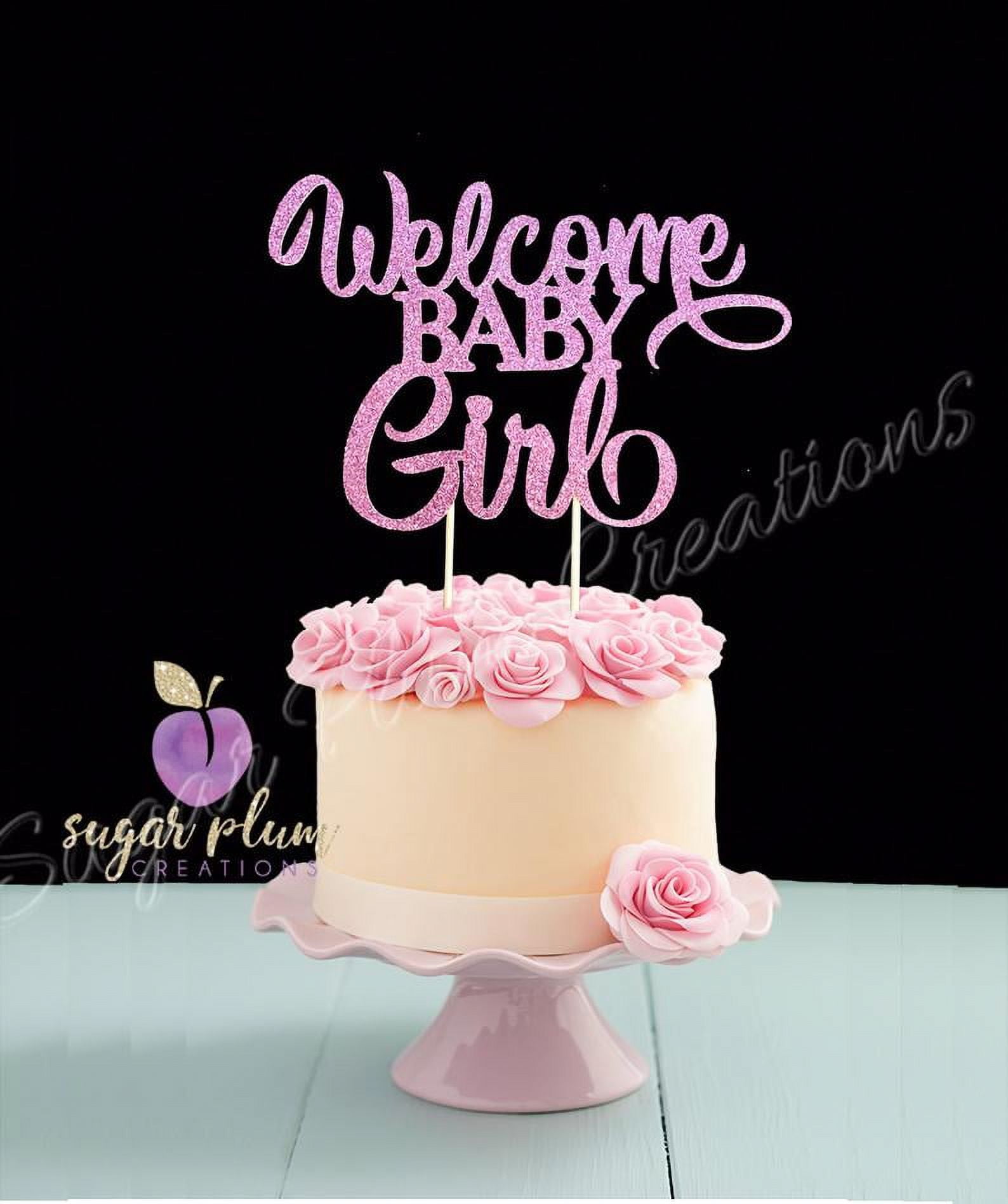 JeVenis 2 PCS Pink Baby Girl Cake Decoration Baby Shower Its A Girl Cake Topper Birthday Party Supply Adorable Girl Baby