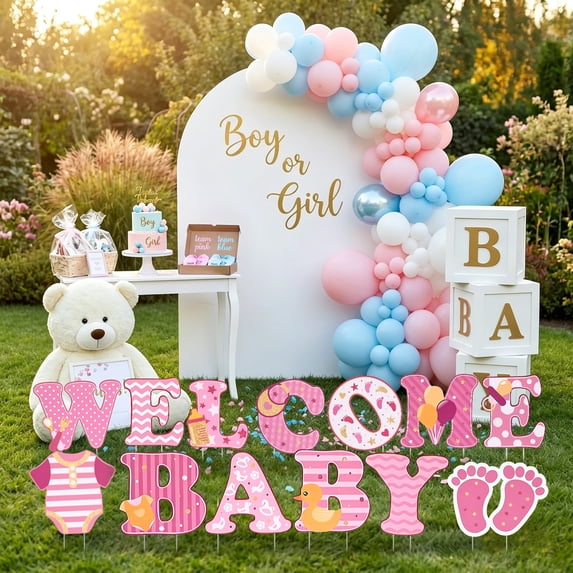 Welcome Baby Yard Sign Set, 13-Pack Corrugated Plastic Lawn Signs with ...