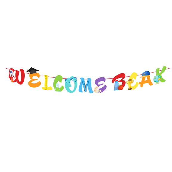 Welcome Back Banner, Colorful Letter Garland, School Theme Party Decoration