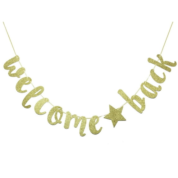 Welcome Back Banner Sign,Home, Schoolyard, Classroom Decorations(Gold)