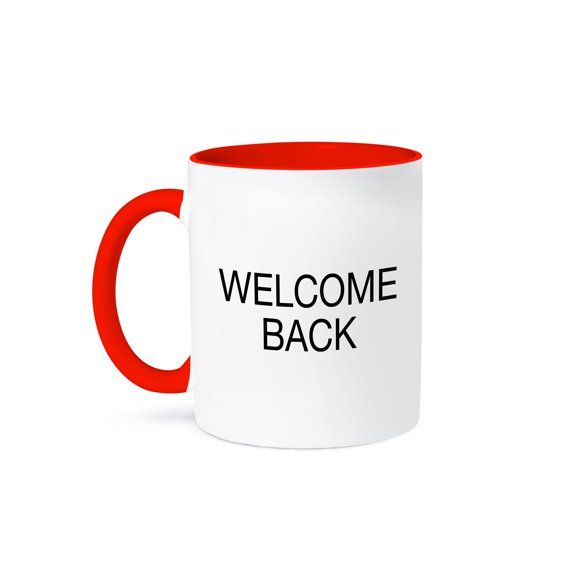 3drose, Welcome Back. Black Capital Lettering on White Background., 11oz Two-tone Red Mug