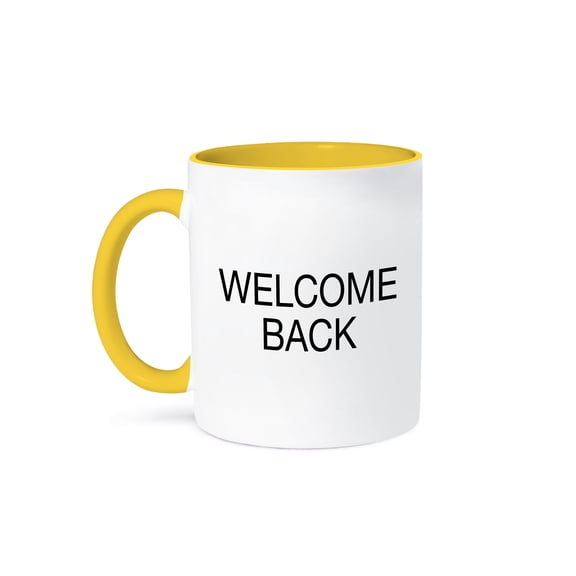3drose, Welcome Back. Black Capital Lettering on White Background., 11oz Two-tone Yellow Mug