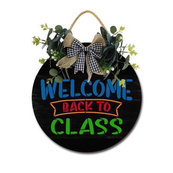 Welcome Back To Class Sign Front Door Porch Decorations, Round Rustic Wood Hanging Sign for Farmhouse Porch Outdoor Home Holiday Front Door Sign Decor