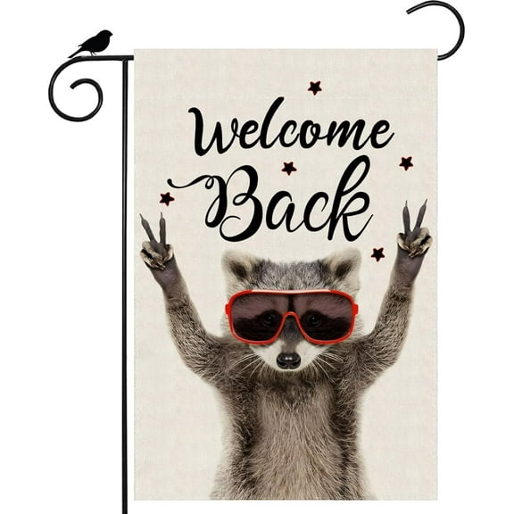 Welcome Back Funny Raccoon Animal Garden Flag Yard Flag 12x18 Inch Double Sided Small Mini Yard Outdoor Outside Decoration