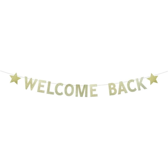 Welcome Back Gold Glitter Vintage Banner for First Day of School Teacher, Back to School Decor, Home/Classroom/Moving Away Party Sign Supplies
