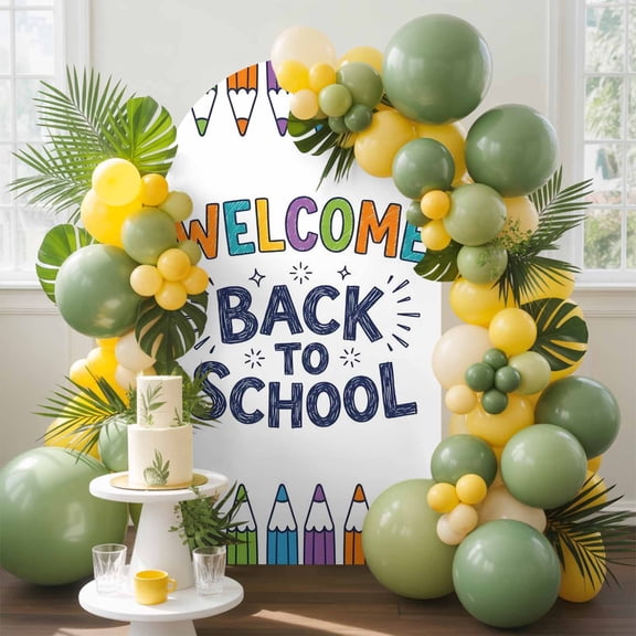 Welcome Back to School Arch Backdrop Cover, 4FT, Cartoon Colorful Pencils Spandex Arch Covers Double-Sided Backdrop for Wedding Birthday Party Photo Background Decoration