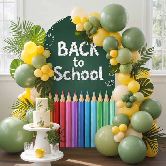 Welcome Back to School Arch Backdrop Cover, 4FT, Colorful Crayon First Day of School Spandex Arch Covers Double-Sided Backdrop for Wedding Birthday Party Photo Background Decoration