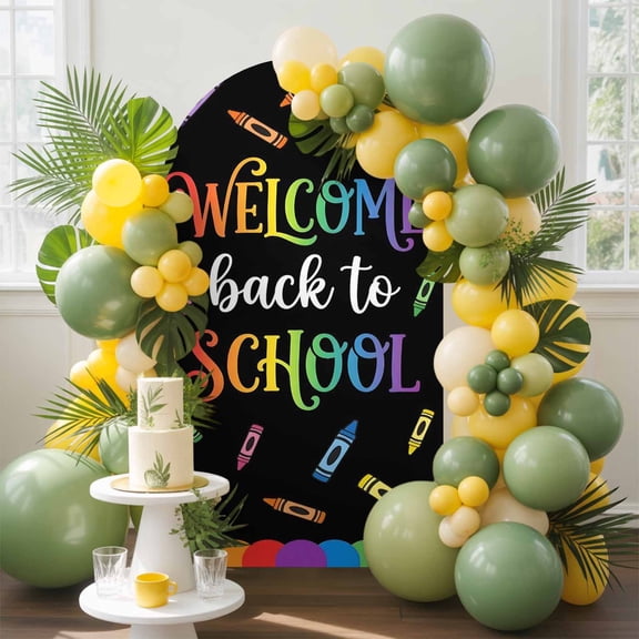 Welcome Back to School Arch Backdrop Cover, 4FT, Colorful Crayons Spandex Arch Covers Double-Sided Backdrop for Wedding Birthday Party Photo Background Decoration
