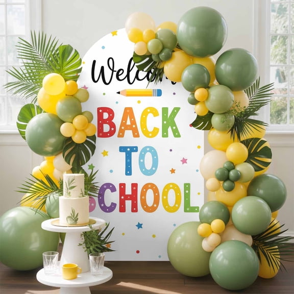 Welcome Back to School Arch Backdrop Cover, 6FT, Pencils and Stars Spandex Arch Covers Double-Sided Backdrop for Wedding Birthday Party Photo Background Decoration