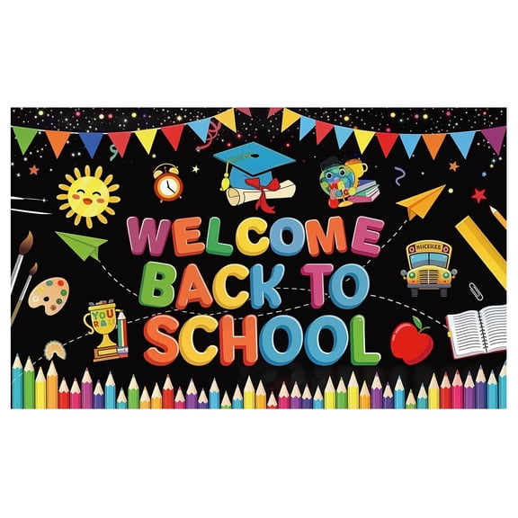 Welcome Back to School Backdrop 3x5FT, Back to School Party Decorations Banner, Reusable Polyester Photo Booth Background for Classroom, Teacher, Open House, Indoor Outdoor