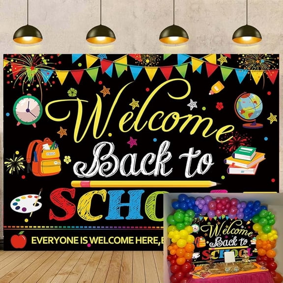 Welcome Back to School Backdrop 8x6FT First Day of School Welcome Banner Background Preschool Kindergarten Back to School Party Decorations Supplies for Classroom School