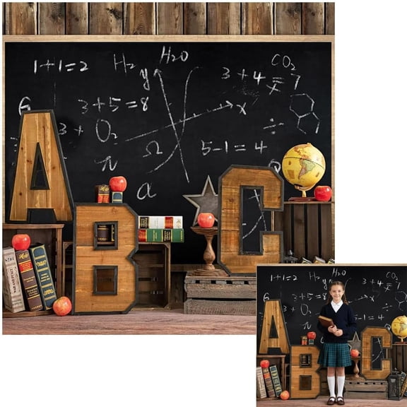Welcome Back to School Backdrop Black Chalkboard Globe Book Wood Wall and ABC First Day of School Background Welcome Back Party Decorations Banner Photo Booth Props