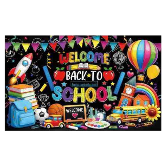 Welcome Back to School Backdrop Vibrant Chalkboard Style Photo Booth Background for Classroom Bulletin Board and Teacher Appreciation Decor 59.1 x 43.3 Inch