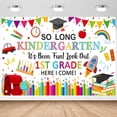 thumbnail image 1 of Welcome Back to School Backdrop White So Long Kindergarten It's Been Fun Look Out 1st Grade Here I Come Background Kindergarten  Classroom Party Decorations Banner Photo Booth Props, 1 of 7