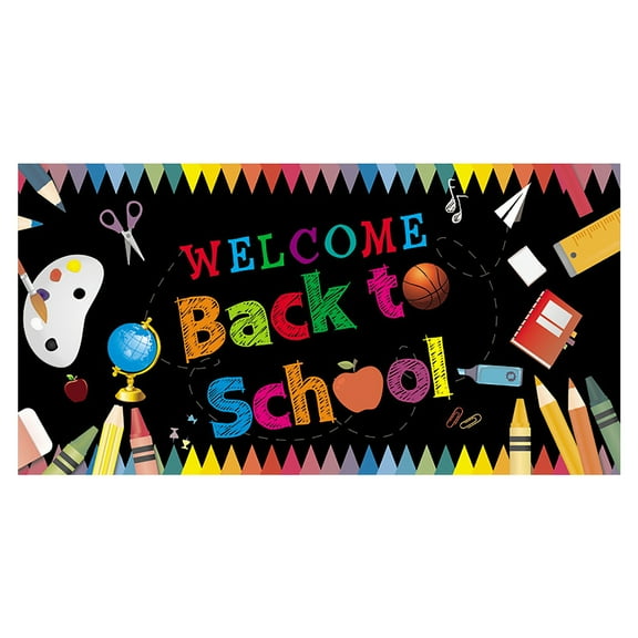 Welcome Back to School Banner, Colorful Classroom Decoration for Teachers, 90x150cm Polyester Fabric Banner with Pencil Crayon Apple Design, School Season Party Decor, First Day of School Sign