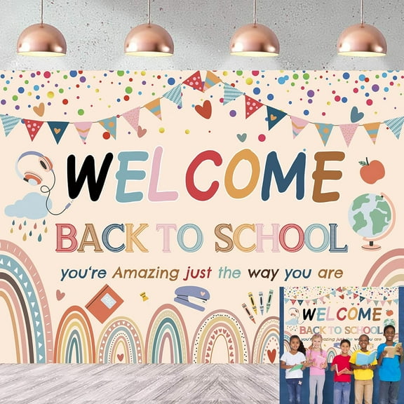 Welcome Back to School Colorful Backdrop Banner Boho Welcome Kids Kindergarten First Day of School Background Classroom Poster Bulletin Board Banner Photo Studio Props