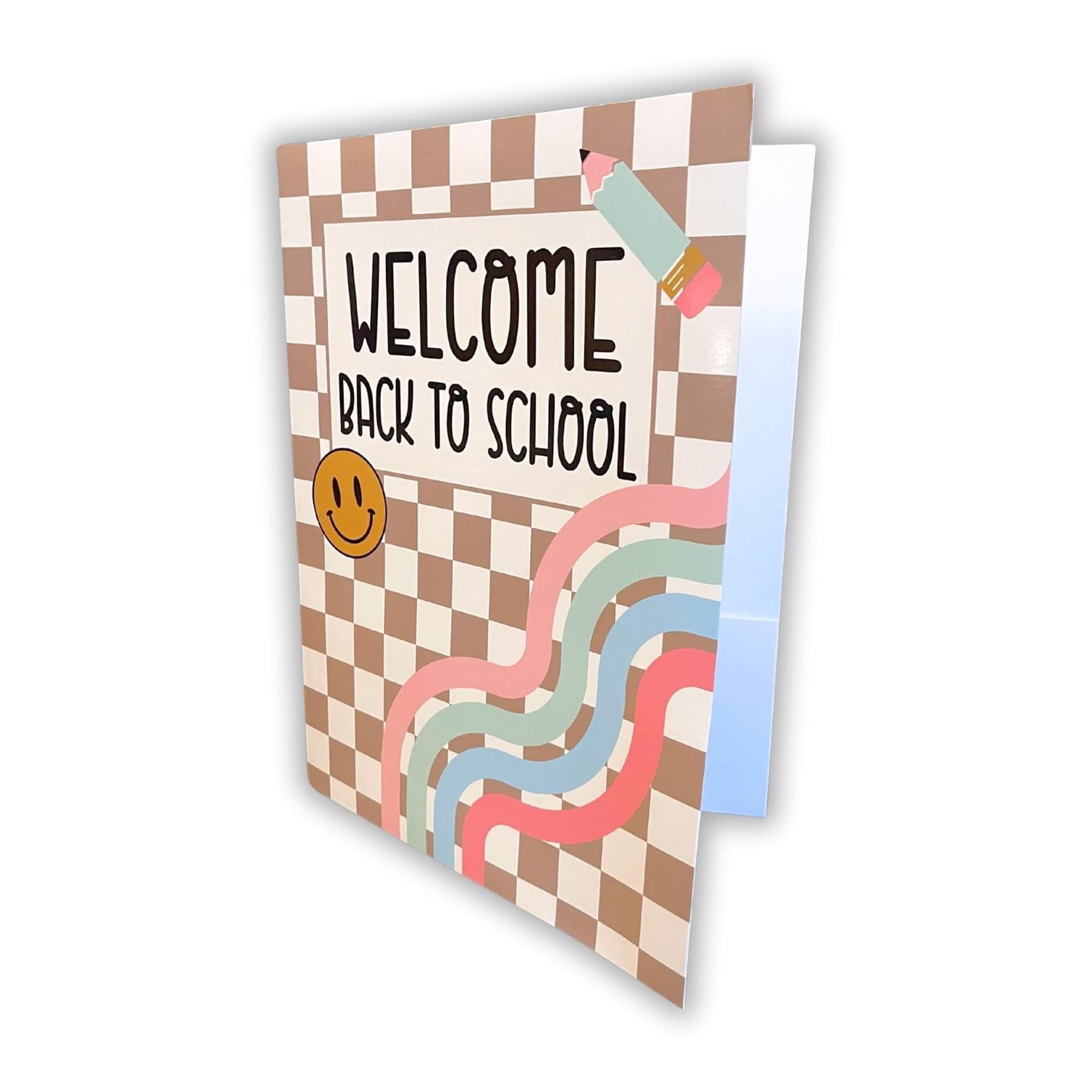 Welcome Back to School Folders  25 pk 9x12 Full Size  2 Pocket First Day of School, Classroom Welcome Supplies, Trendy Checkered Boho, Motivational Classroom Supplies