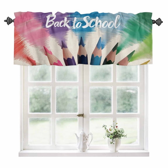 Welcome Back To School Kitchen Valances for Windows 54x18 Inch Kitchen Curtains Valances Rod Pocket Funny Colored Pencil Beige Retro Bathroom Window Valances for Window Treatment Decor