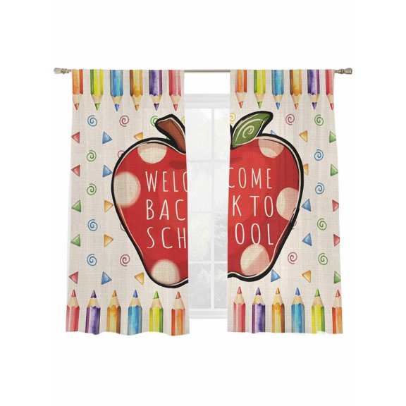 Welcome Back To School Season Sheer Curtains 2 Panels Set Colorful Pencil Linen Sheer Window Curtains Light Filtering Rod Pocket Voile Drapes for Bedroom Living Room 52"x63"