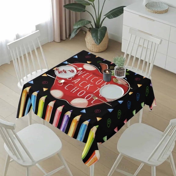 Welcome Back to School Table Cloth 54x54in, Waterproof Square Tablecloth Wipeable Tablecloths Cartoon Color Pencil Table Covers for Dining Tables Party Indoor Outdoor