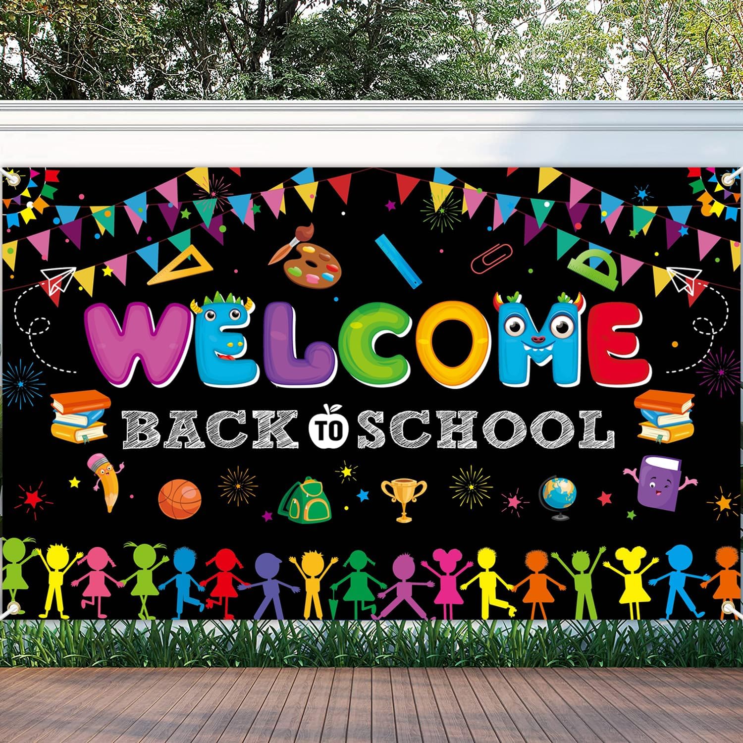 BlissYard Welcome Back To School Banner - 71x43 Inch Classroom Wall Decor, First Day Backdrop, Polyester