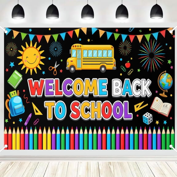 Welcome Back To School Backdrop Black Chalkboard School Bus Supply Polyester Banner for First Day Classroom Decoration Photo Booth Wall Decor 5x3ft