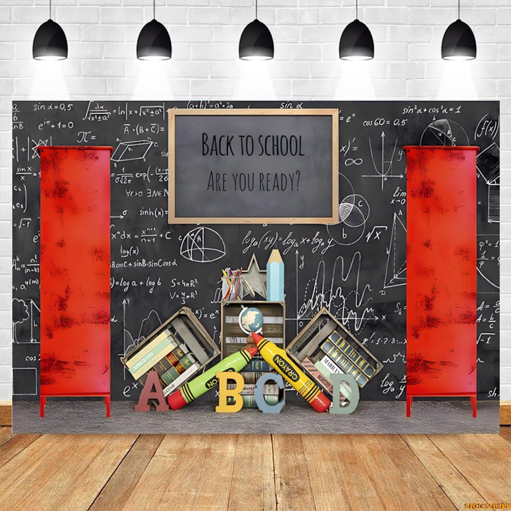 Welcome Back To School backdrop Black Chalkboard Globe Pcil Book ...