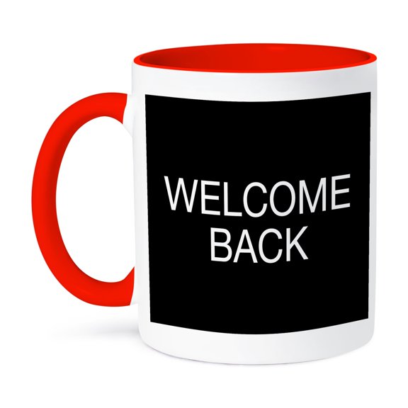 3drose, Welcome Back. White Capital Lettering on Black Background., 11oz Two-tone Red Mug