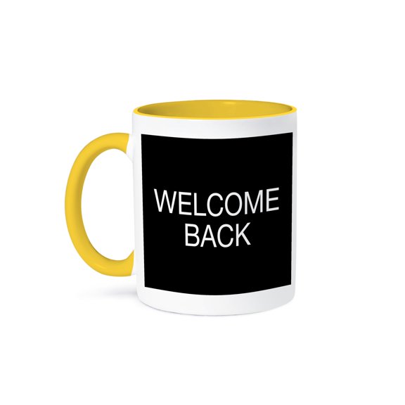 3drose, Welcome Back. White Capital Lettering on Black Background., 11oz Two-tone Yellow Mug