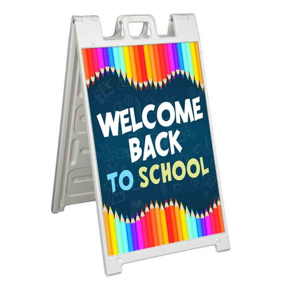Welcome Back to School (24" X 36") Standard A-Frame Signicade, Includes Decal Applied To Stand