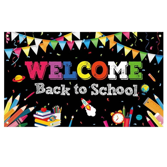 Welcome Back to School Backdrop Banner 3x5FT, Vibrant Black Photo Background with School Supplies, Reusable Polyester Prop for Classroom Party Decor
