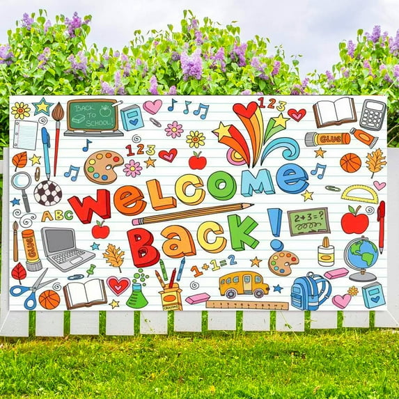 MetMetalrt Welcome Back Party Banners Fabric Multicolor