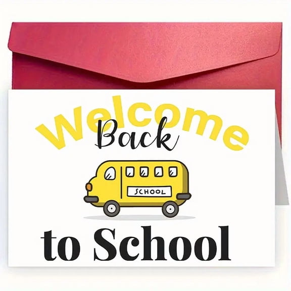 Welcome Back to School Card Cute Yellow School Bus Design Envelope Included, Blank Inside Perfect for Teachers, Students, or Friends