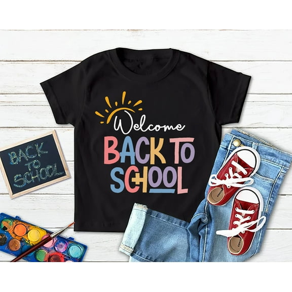 Welcome Back to School Kids T-Shirt – Pastel Letter Graphic Tee – 100% Cotton
