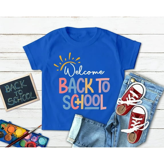 Welcome Back to School Kids T-Shirt – Pastel Letter Graphic Tee – 100% Cotton