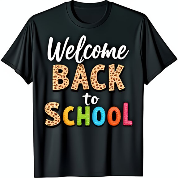 Welcome Back to School Print T-Shirt Bold & Colorful Design on Black