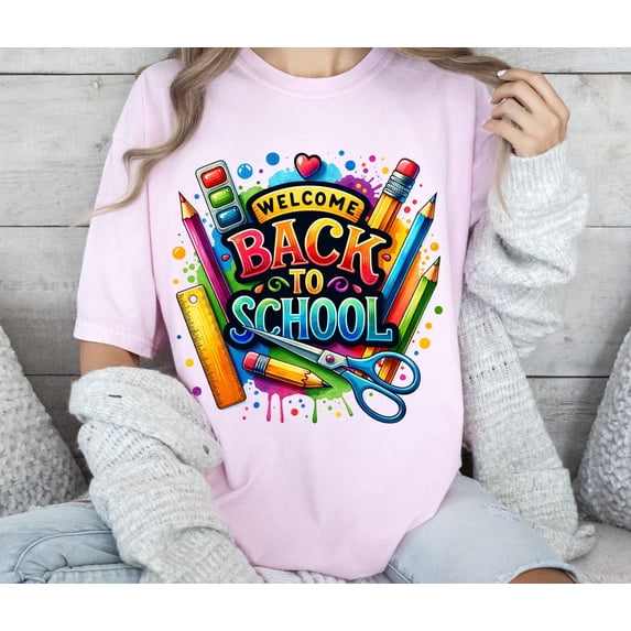 Welcome Back to School T-Shirt, Watercolor School Supplies, Trendy Teacher Shirt, Cute Back to School Outfit