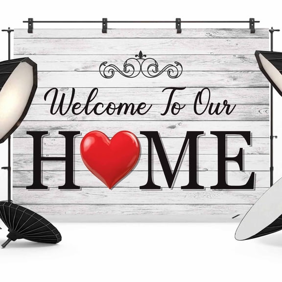 Welcome to Backdrop for Photography, Our Home Retro Grey Wood Grain Farmhouse Photo Backdrop Portrait Background Party Banner Photo Backgrounds for Studio Booth Props, 10x8ft