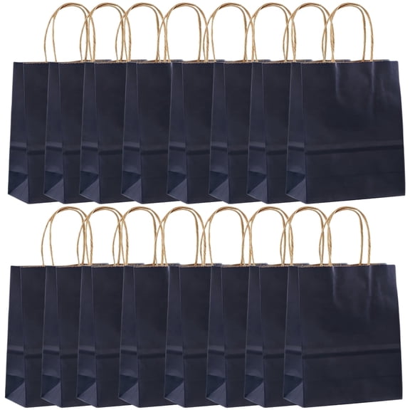 100 Pack Kraft Paper Wedding Welcome Bags - Bulk Deep Blue Reusable Gift Bags / Elegant Guests Handbags with Handles / Custom Logo Printing for Guest Favors & Events (8x6x3in)