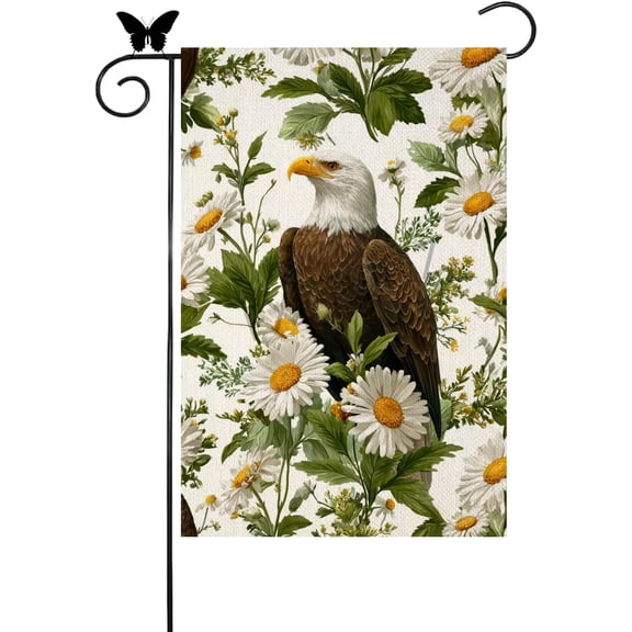 Welcome Bald Eagle Garden Flag 12x18 Inch Double Sided Spring Summer White Daisy House Flag Small Seasonal Holiday Flag for Outside Yard Decoration (24298)