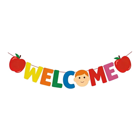 Welcome Banner Classroom Decor Back to School Supplies, Colorful Apple Garland Sign for Teacher Office Door Wall Decoration, Cute Rainbow Letters Party Decorations for Kids Room, Durable Paper