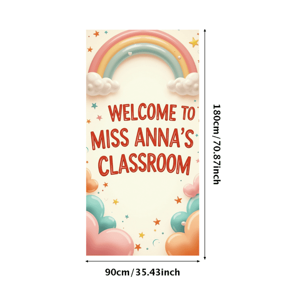 Welcome Banner for Classroom Rainbow Theme Welcome to Miss Anna's Classroom Backdrop Decor Photography Props Party Supplies School Events Reusable Decoration