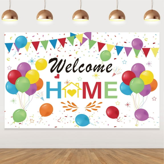 Welcome Banner Reunion Decorations Kit with Homecoming Backdrop and Banner Fabric Welcome Back Yard Sign Colorful Homecoming Banner Photography Backdrop for Family Party Home Decoration