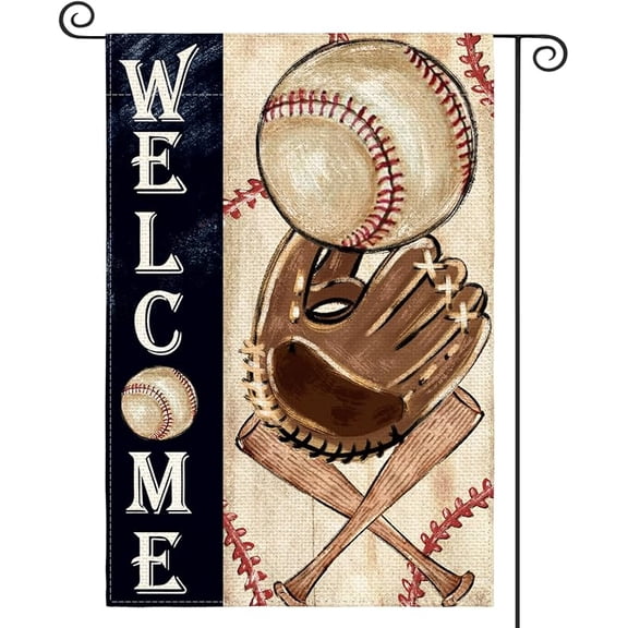 Welcome Baseball Garden Flag 12 x 18 Inch Vertical Double Sided, Sport Bat Ball League Yard Outdoor Flag